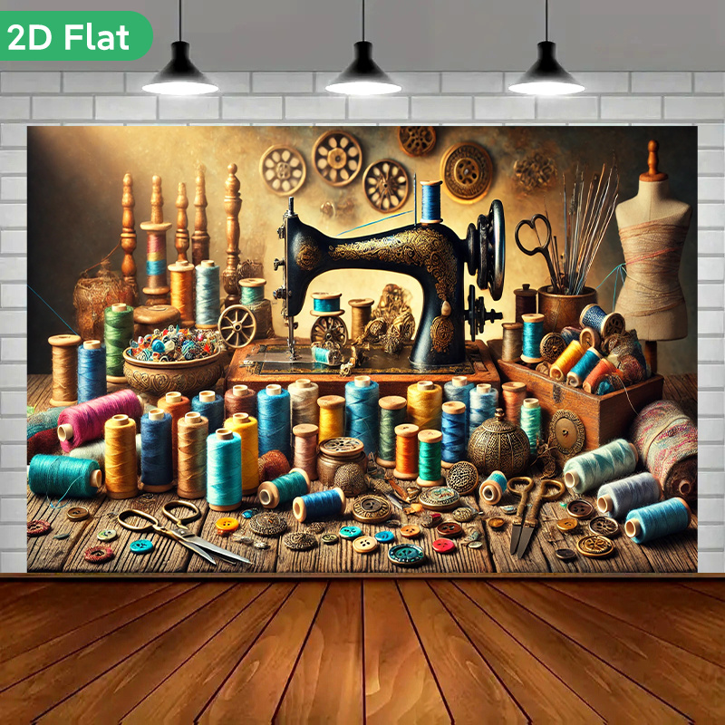 Sewing Machine In Textile - Tapestry Dinding Atelier Jahit Retro Vintage,